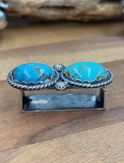 Morenci Turquoise Sterling Silver Belt Buckle Set by Jacob Lujan