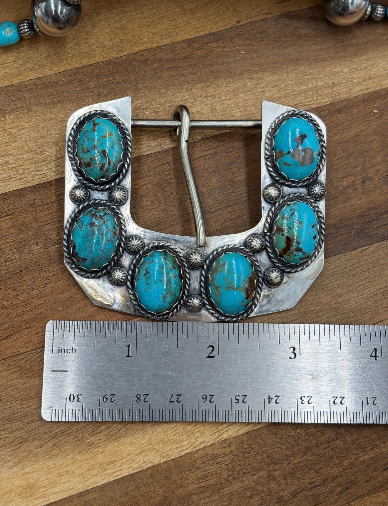 Morenci Turquoise Sterling Silver Belt Buckle Set by Jacob Lujan