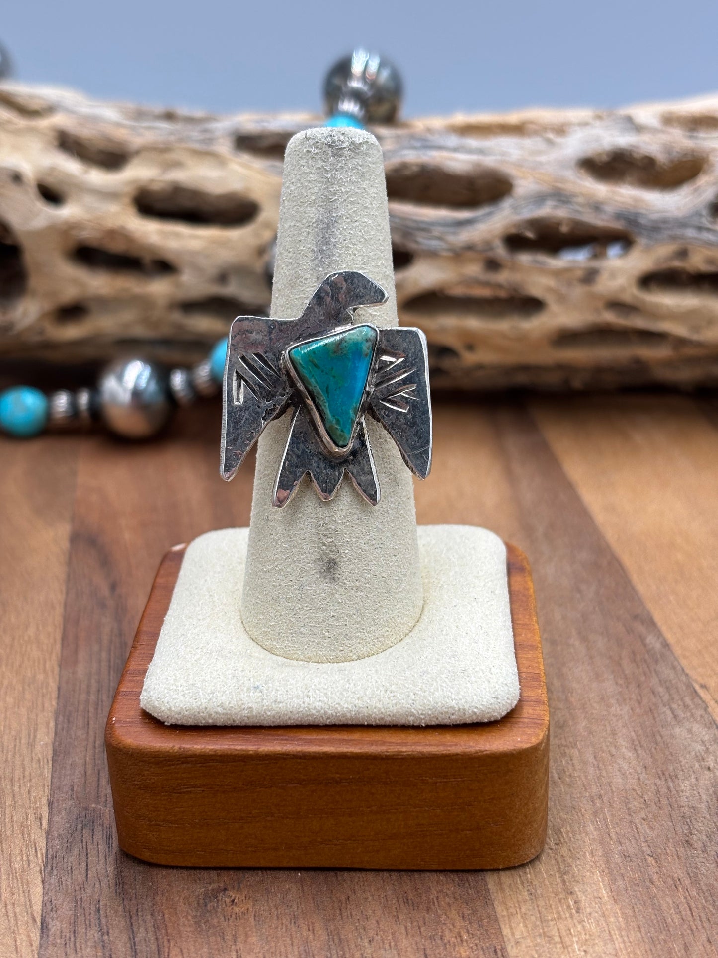 Turquoise Thunderbird Ring size 7.5 by Jude Candeleria, Navajo