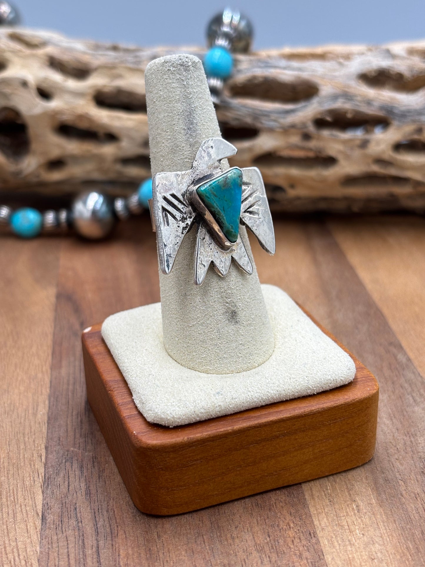 Turquoise Thunderbird Ring size 7.5 by Jude Candeleria, Navajo