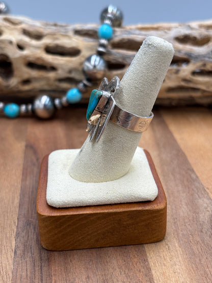 Turquoise Thunderbird Ring size 7.5 by Jude Candeleria, Navajo