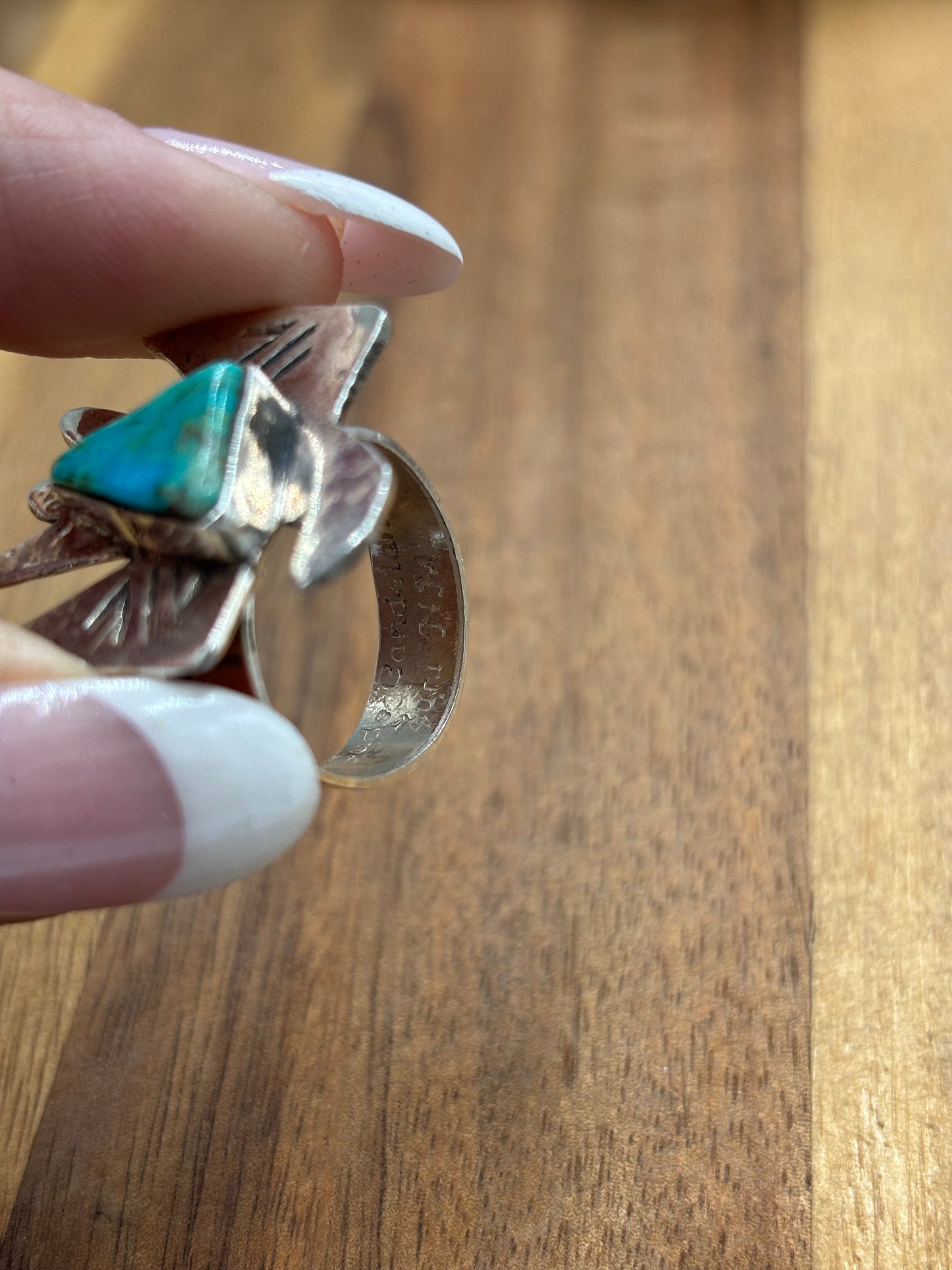Turquoise Thunderbird Ring size 7.5 by Jude Candeleria, Navajo