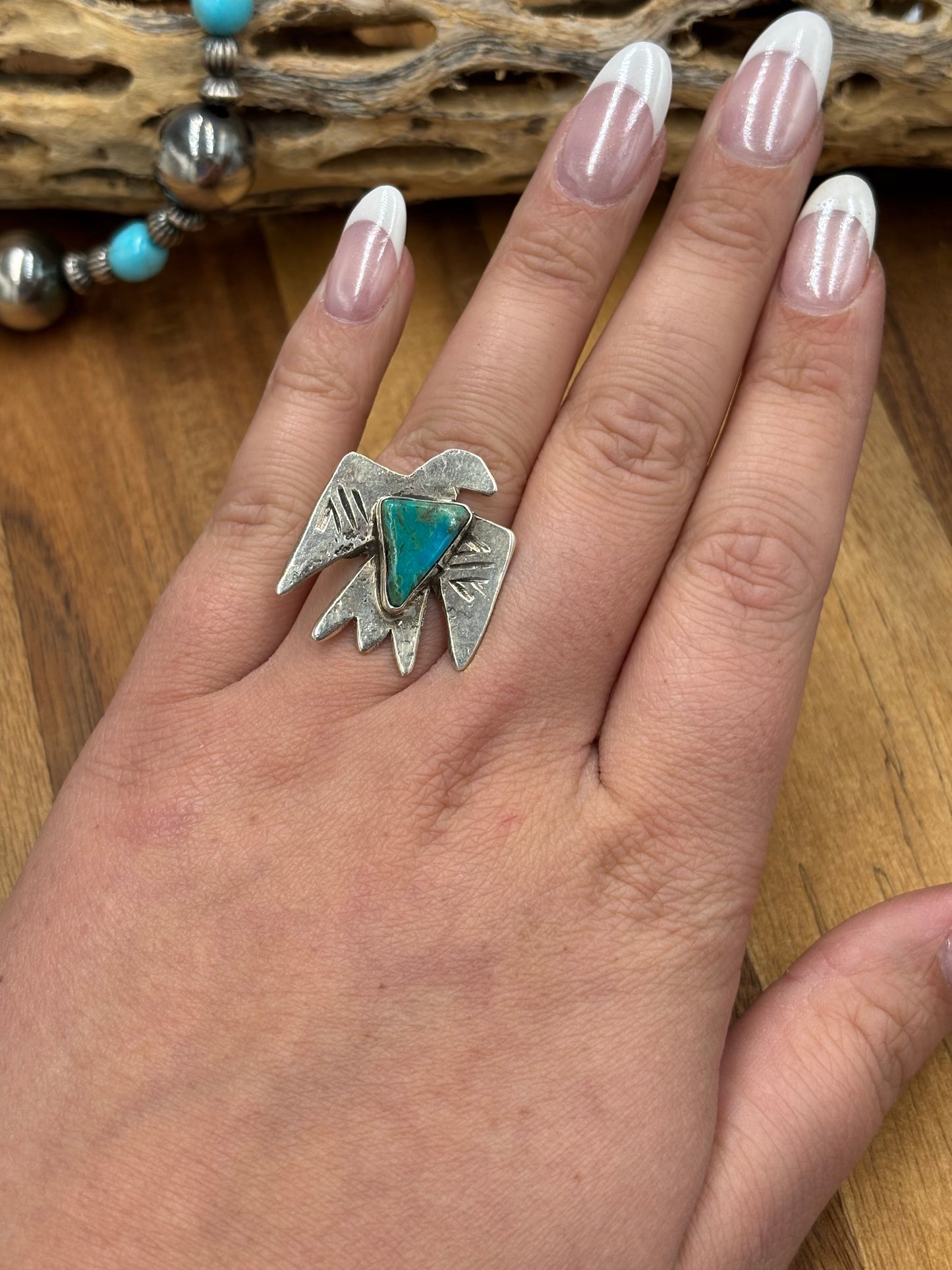 Turquoise Thunderbird Ring size 7.5 by Jude Candeleria, Navajo