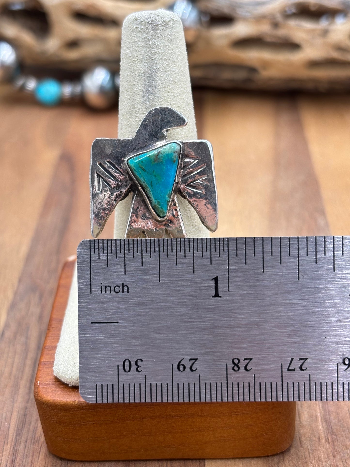 Turquoise Thunderbird Ring size 7.5 by Jude Candeleria, Navajo