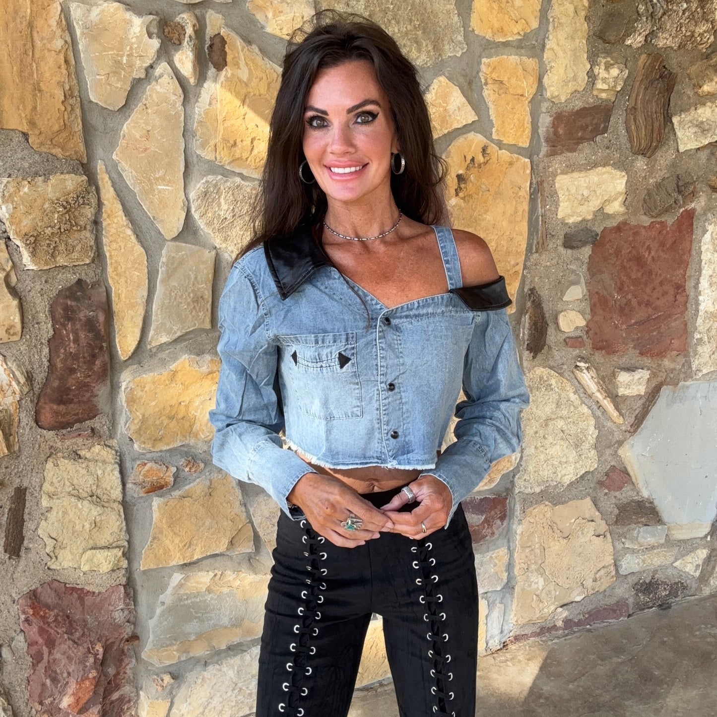 Denim Desperado One Shoulder Crop