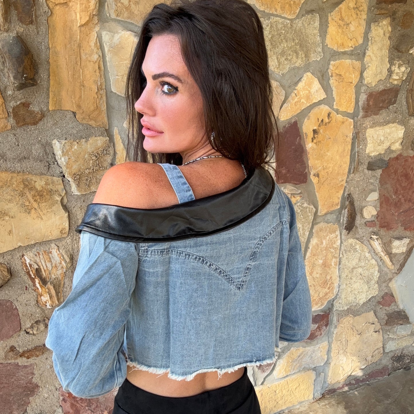 Denim Desperado One Shoulder Crop