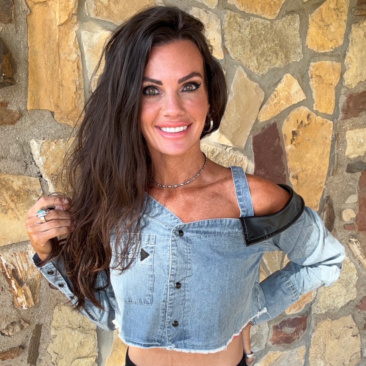 Denim Desperado One Shoulder Crop