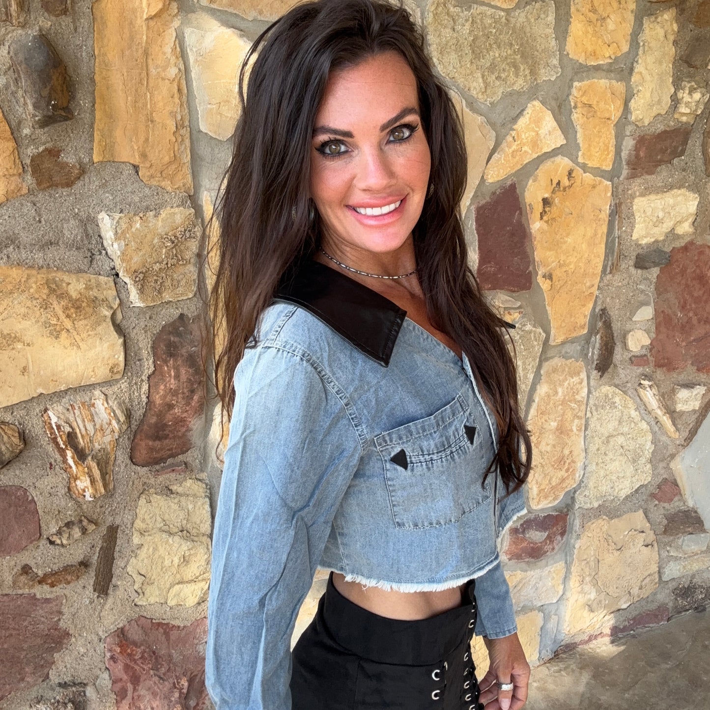 Denim Desperado One Shoulder Crop