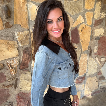 Denim Desperado One Shoulder Crop