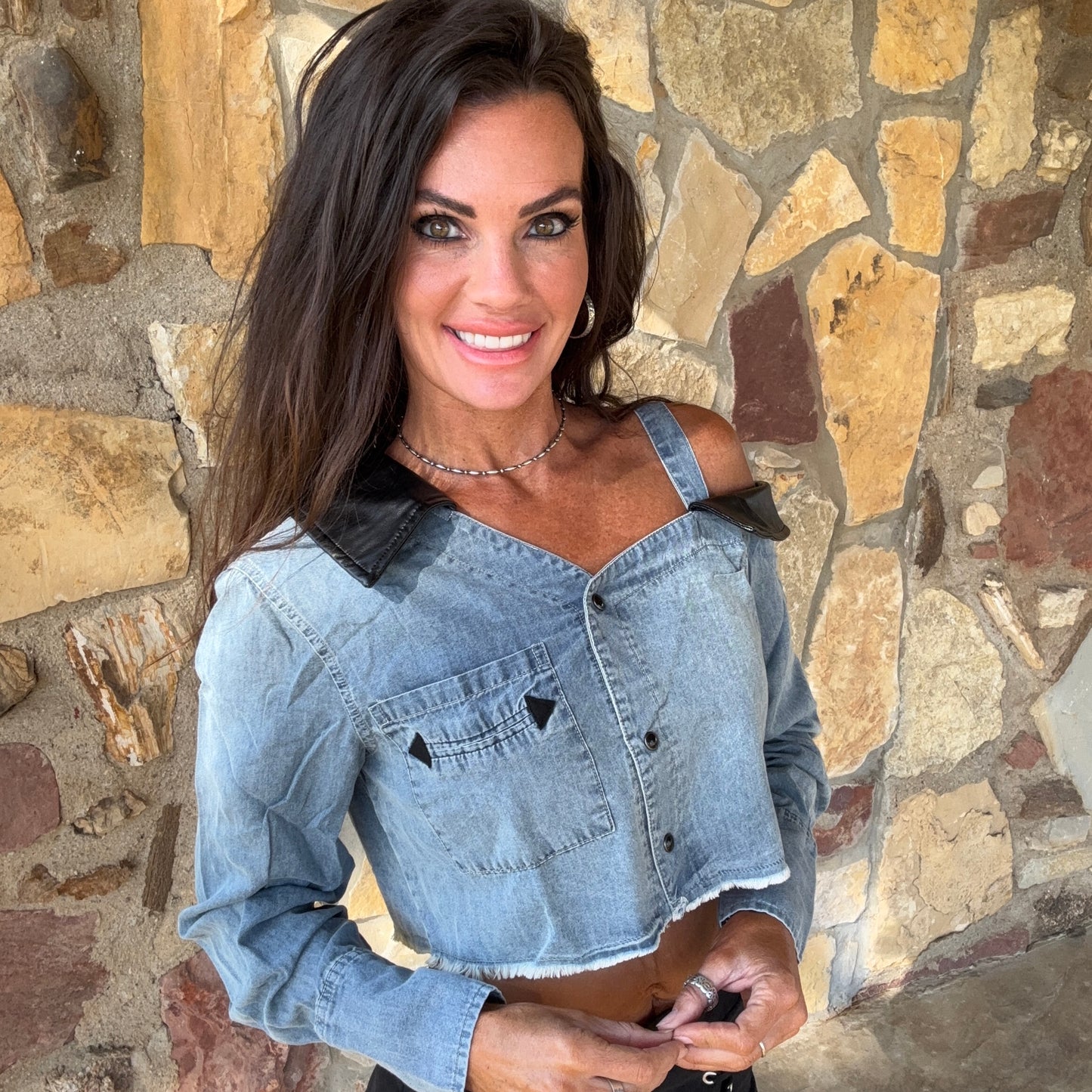 Denim Desperado One Shoulder Crop