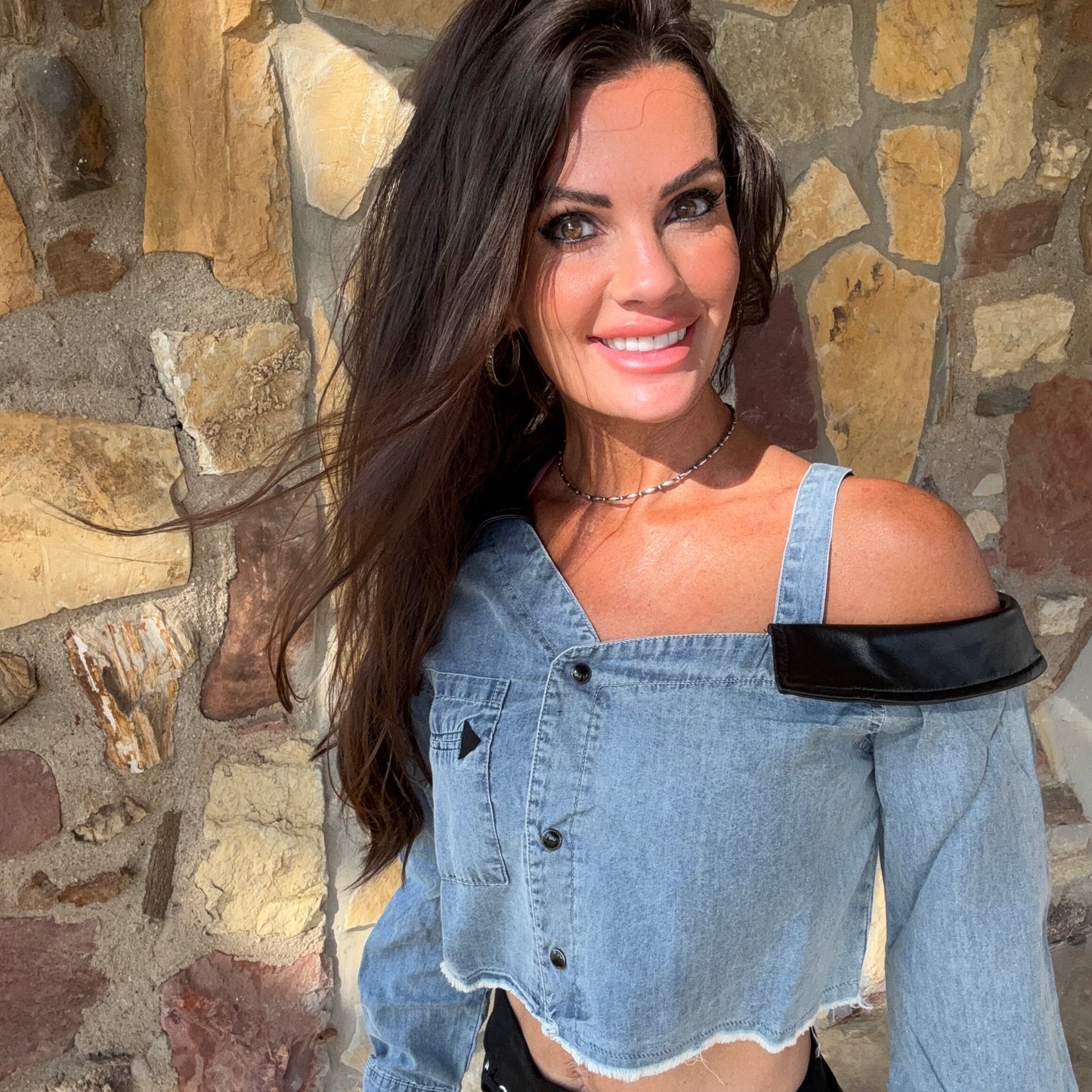 Denim Desperado One Shoulder Crop