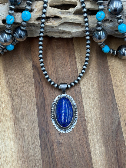 Lapis Pendant by P Skeets, Navajo