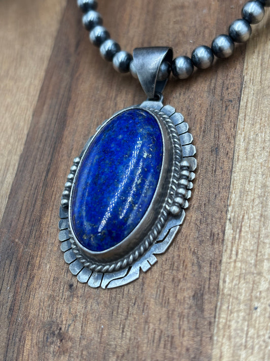 Lapis Pendant by P Skeets, Navajo