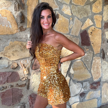 Gold Dust Strapless Romper