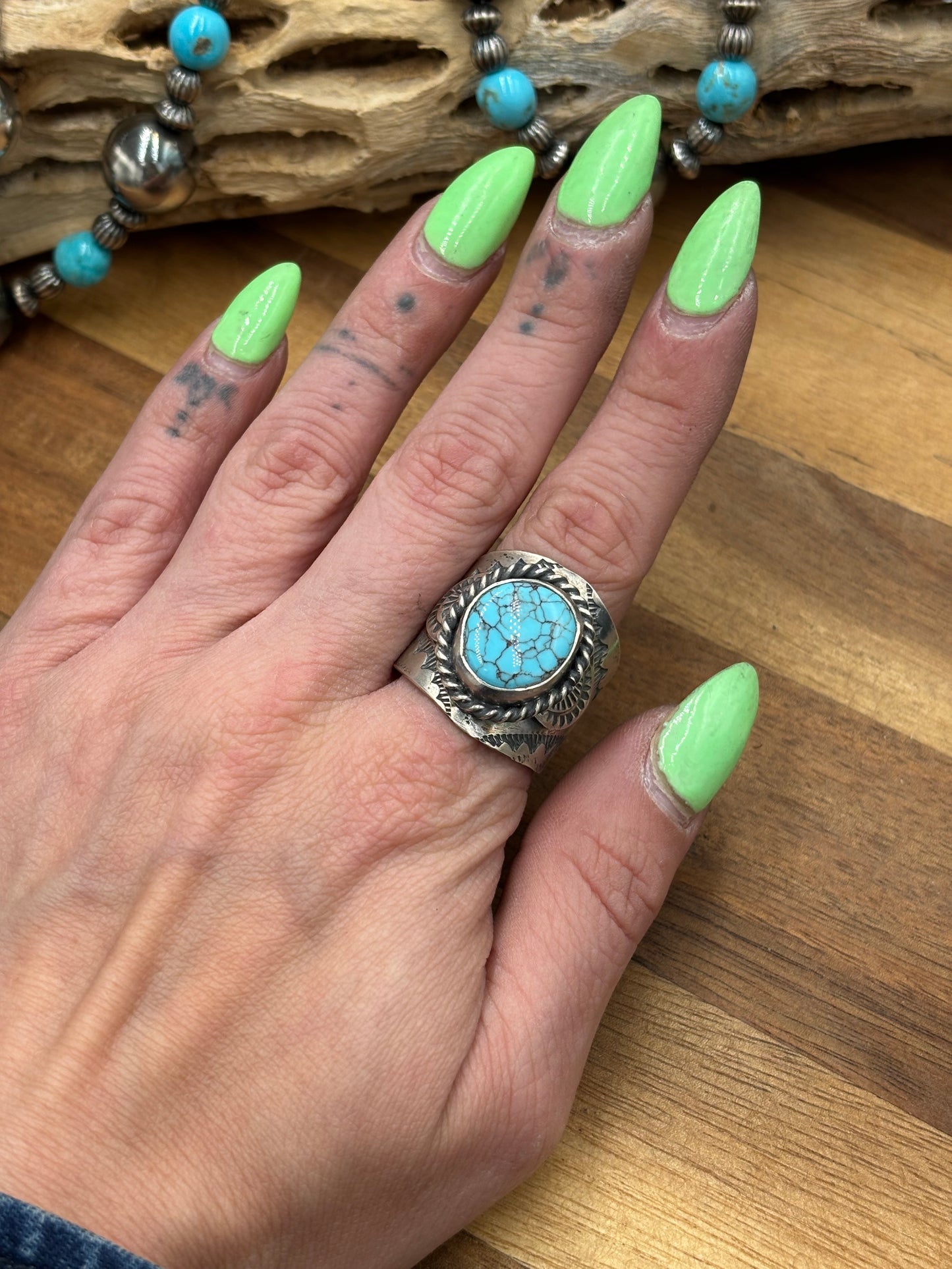 Egyptian Prince Turquoise Ring #1 size 12 by Boyd Ashley, Navajo