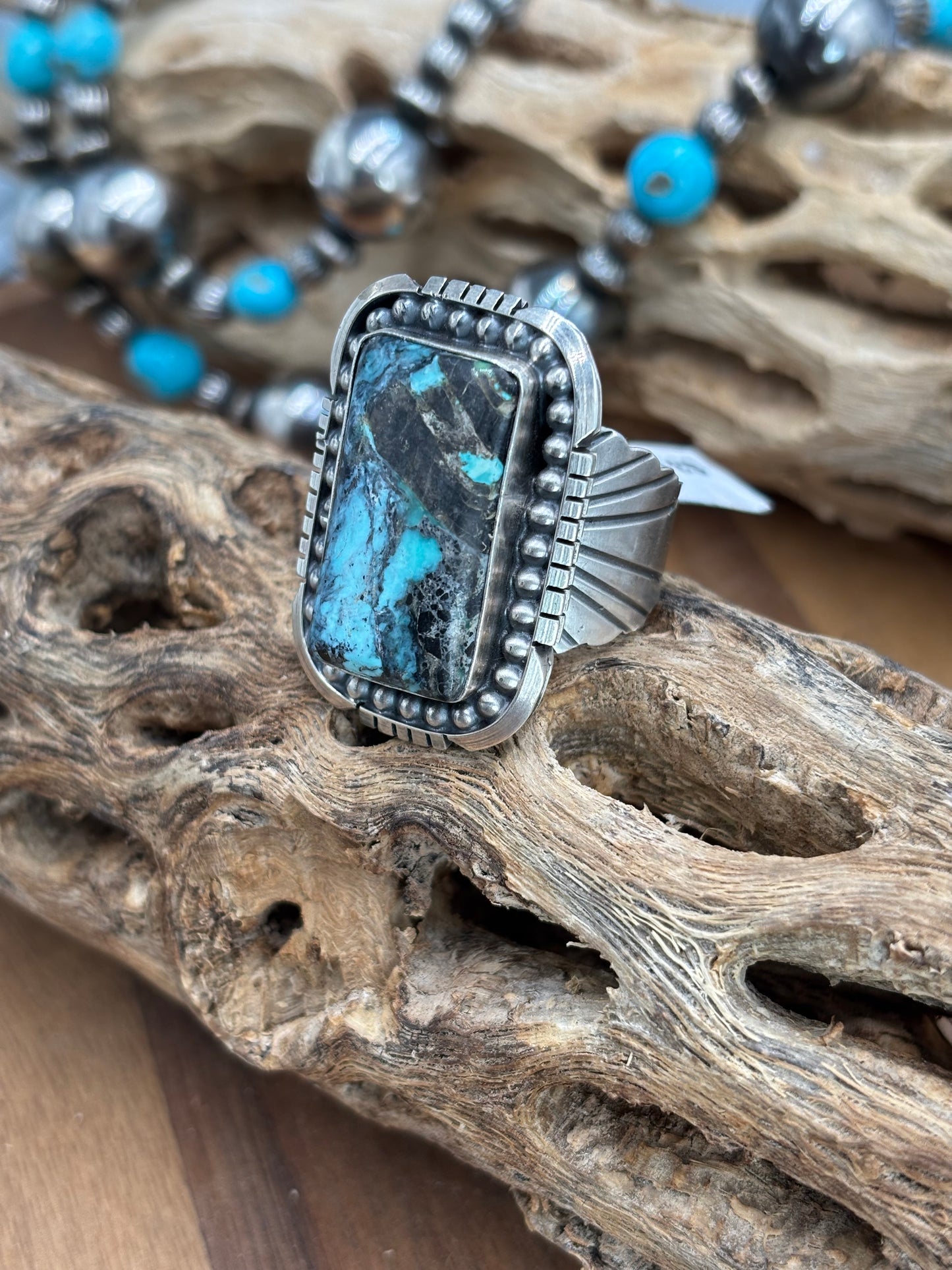 Turquoise Ring #1 size 13 by Gabriel Jurardo, Mexican