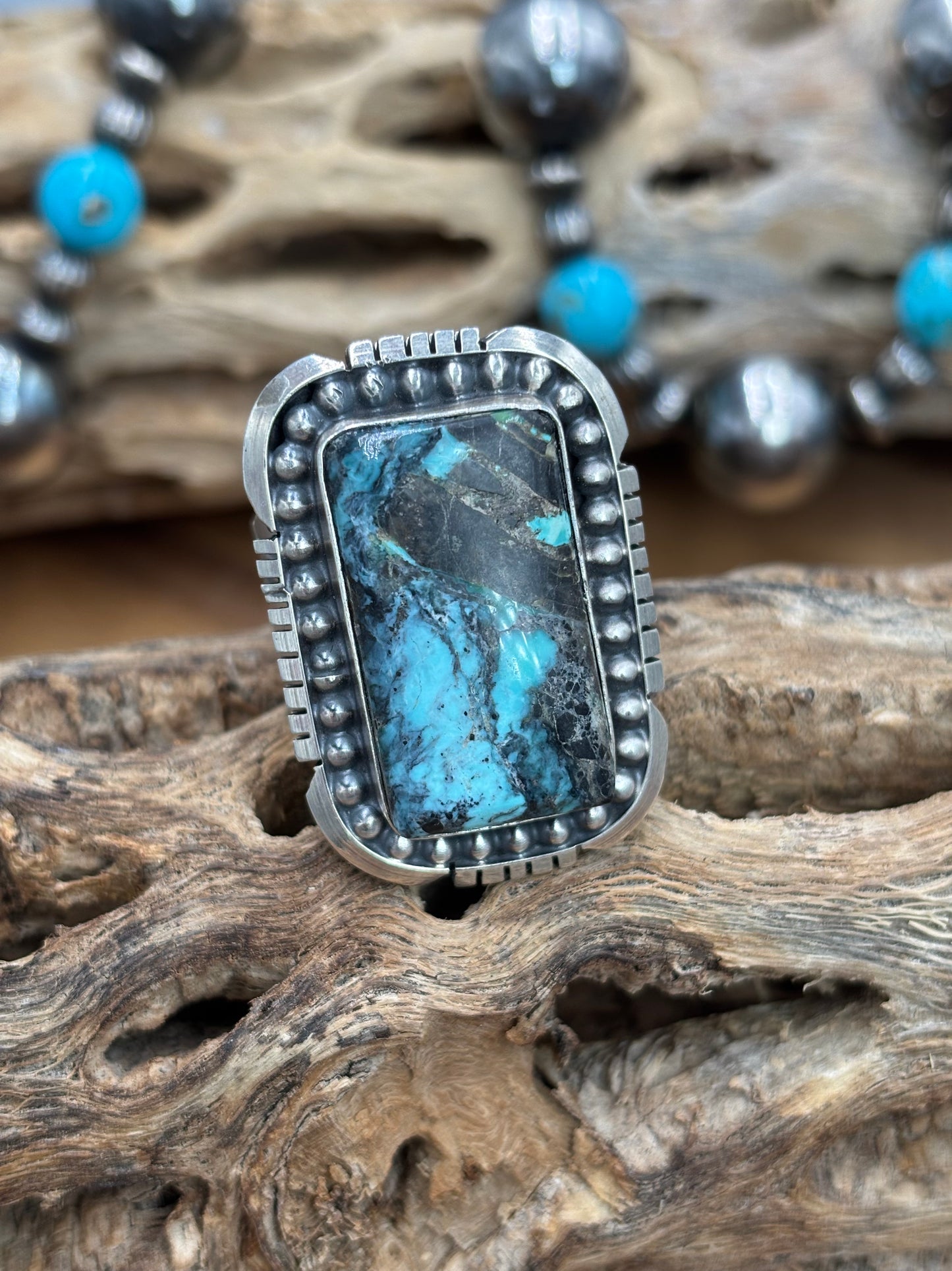 Turquoise Ring #1 size 13 by Gabriel Jurardo, Mexican