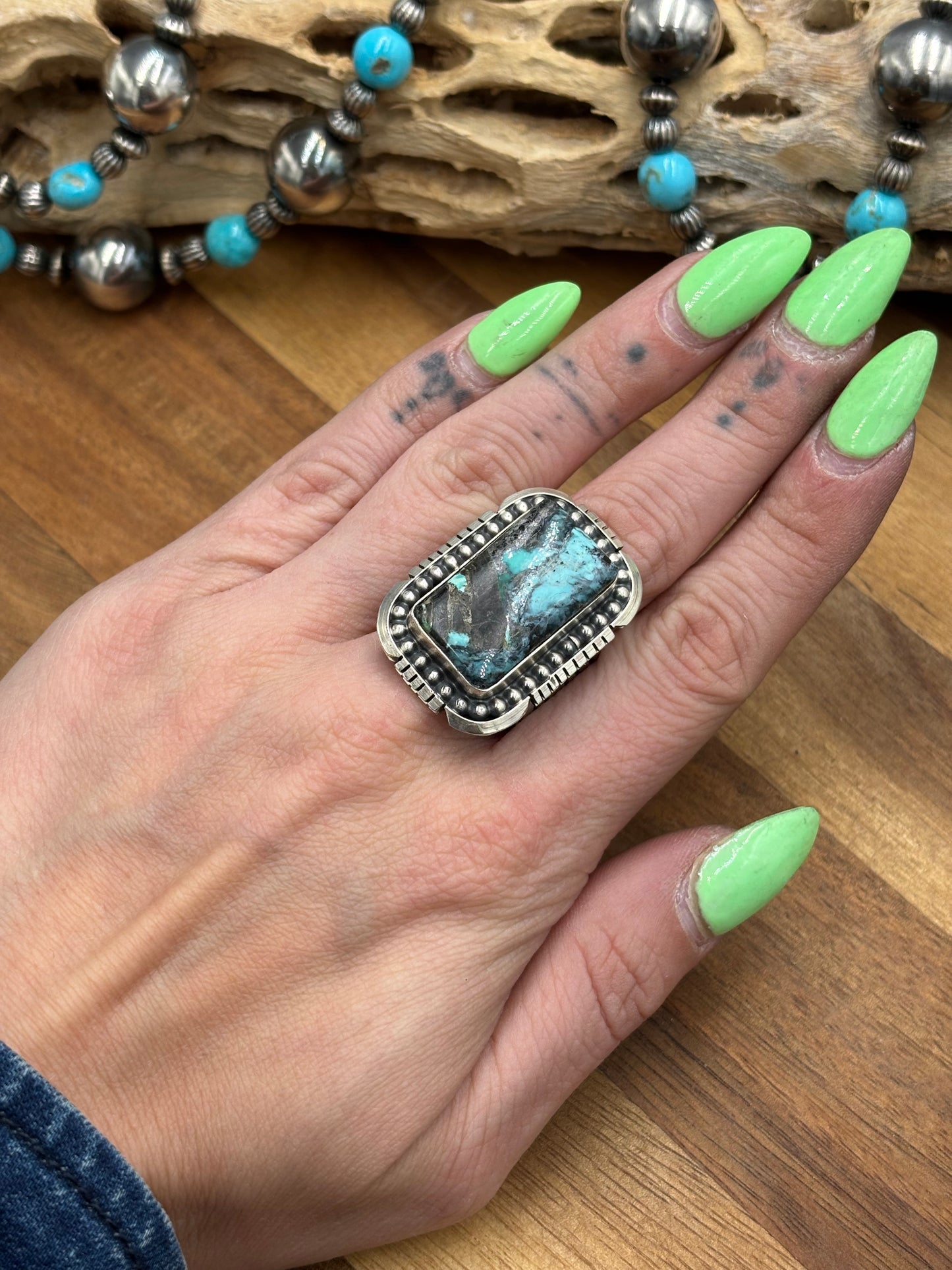 Turquoise Ring #1 size 13 by Gabriel Jurardo, Mexican