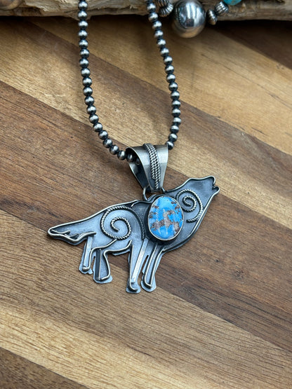 Golden Hills Howling Wolf Pendant by Miranda Willie, Navajo