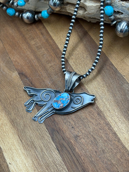 Golden Hills Howling Wolf Pendant by Miranda Willie, Navajo