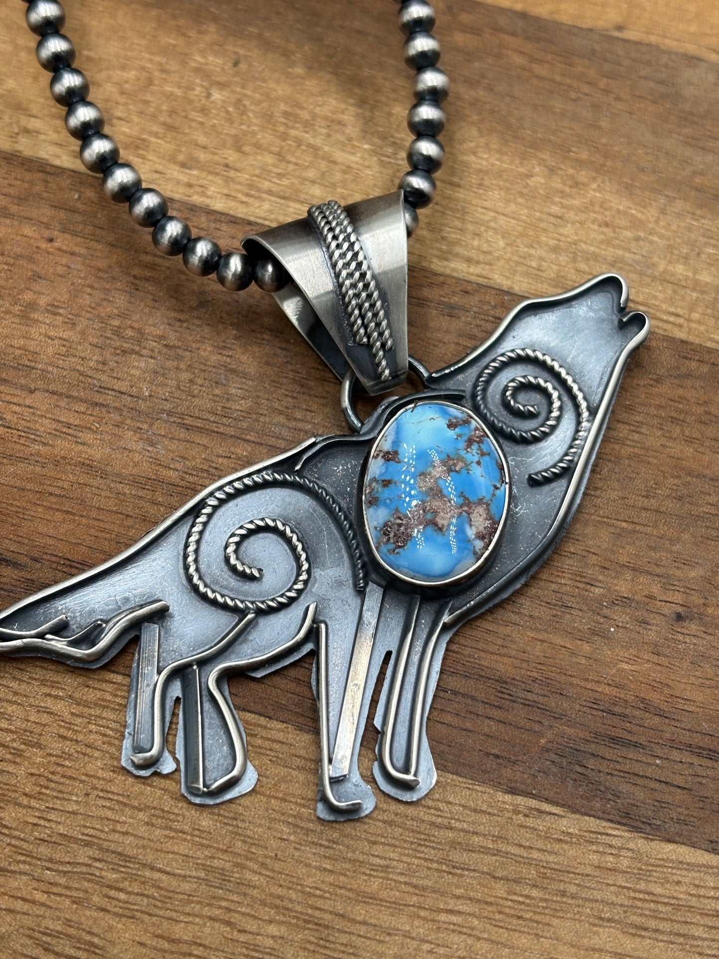 Golden Hills Howling Wolf Pendant by Miranda Willie, Navajo