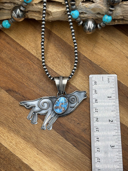 Golden Hills Howling Wolf Pendant by Miranda Willie, Navajo