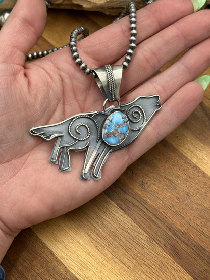Golden Hills Howling Wolf Pendant by Miranda Willie, Navajo