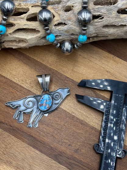 Golden Hills Howling Wolf Pendant by Miranda Willie, Navajo