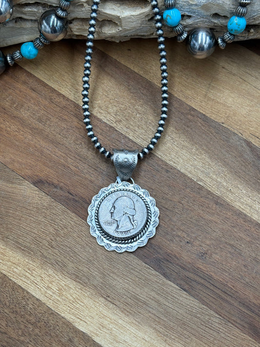 Liberty 1944 Quarter Pendant by Jeff Largo, Navajo