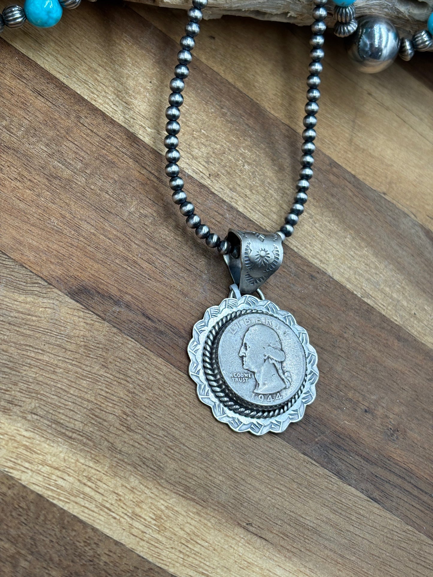 Liberty 1944 Quarter Pendant by Jeff Largo, Navajo