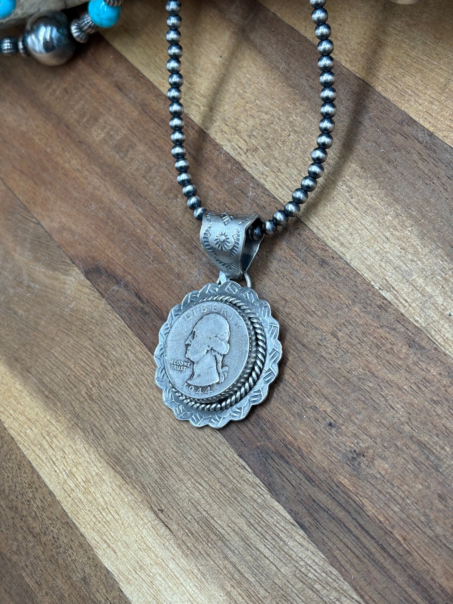 Liberty 1944 Quarter Pendant by Jeff Largo, Navajo