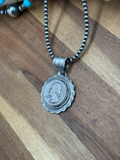 Liberty 1944 Quarter Pendant by Jeff Largo, Navajo