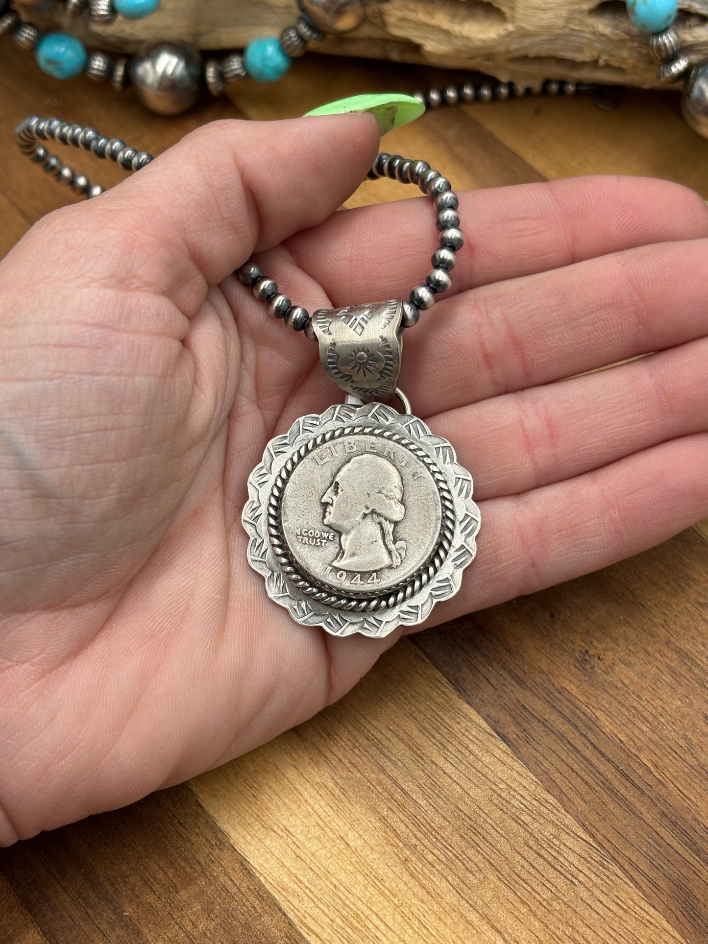Liberty 1944 Quarter Pendant by Jeff Largo, Navajo