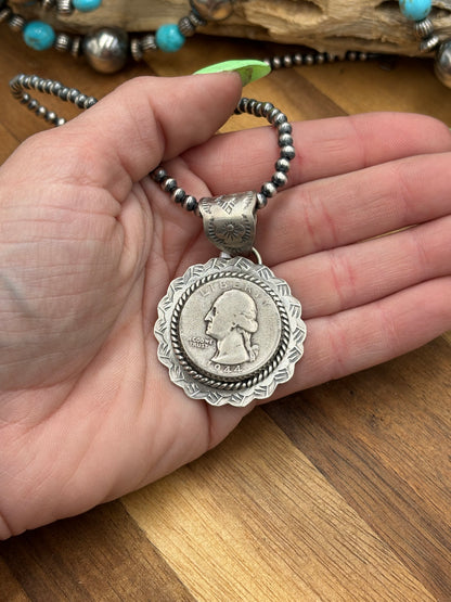Liberty 1944 Quarter Pendant by Jeff Largo, Navajo