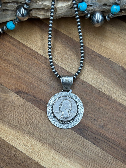 Liberty 1951 Quarter Pendant by Jeff Largo, Navajo