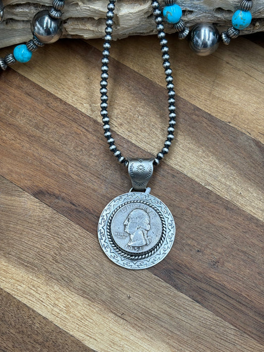 Liberty 1951 Quarter Pendant by Jeff Largo, Navajo