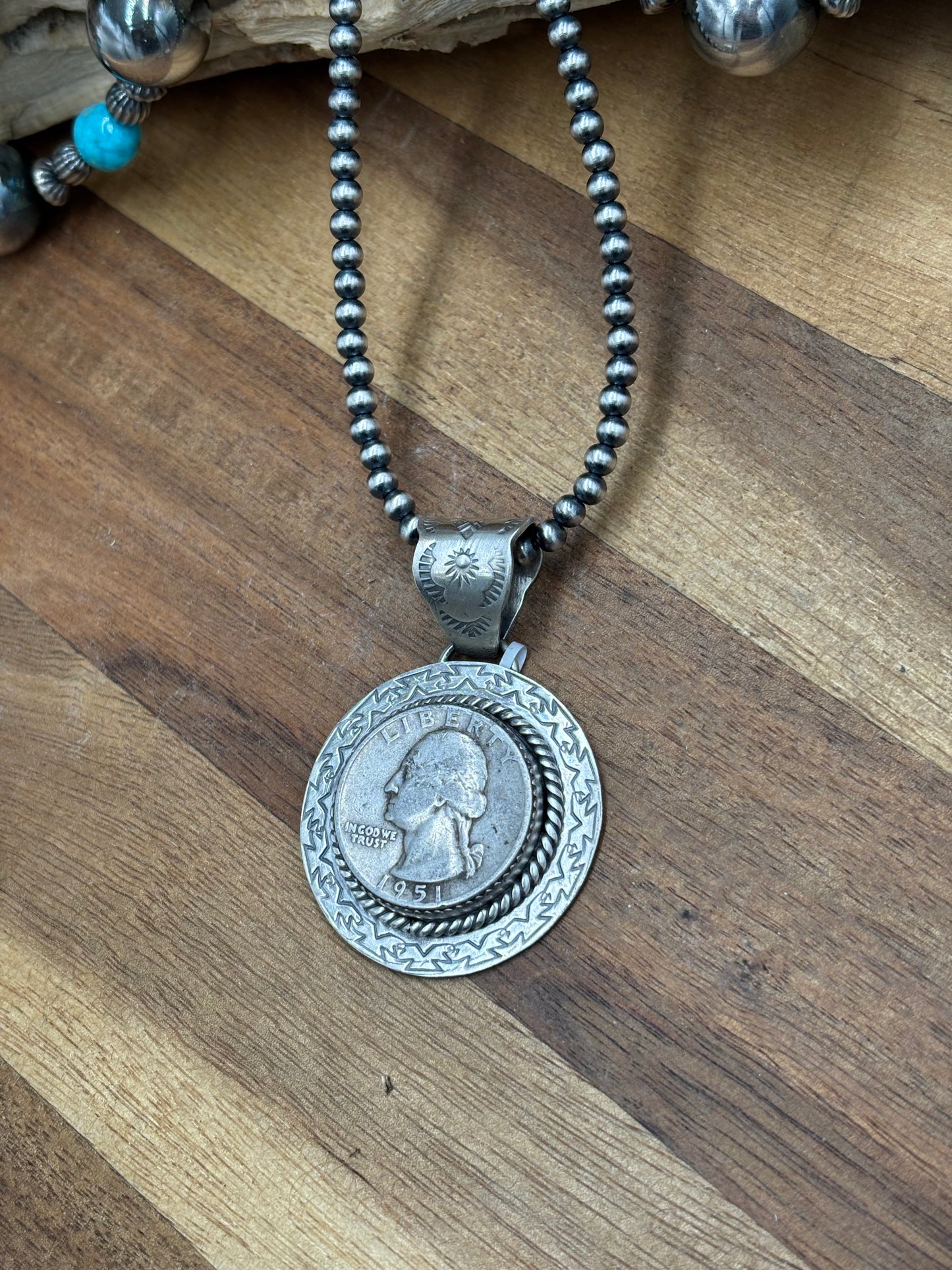 Liberty 1951 Quarter Pendant by Jeff Largo, Navajo