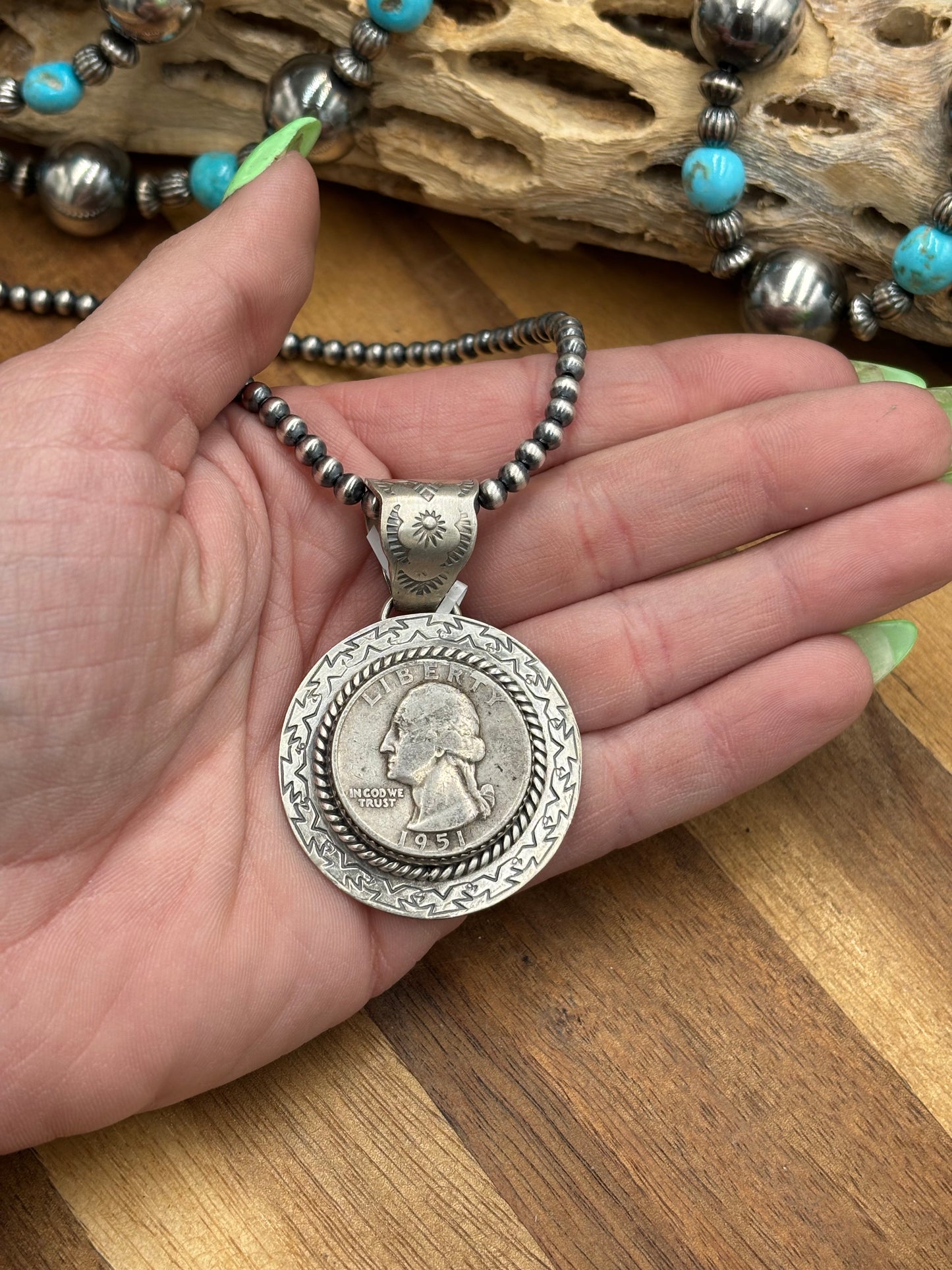 Liberty 1951 Quarter Pendant by Jeff Largo, Navajo