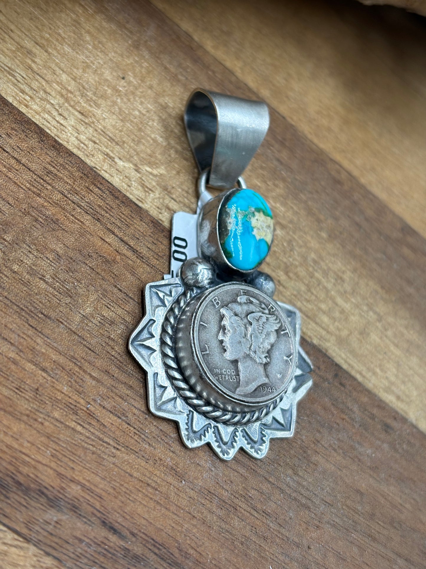 Sonoran Gold Liberty 1944 Dime Pendant by H Joe, Navajo