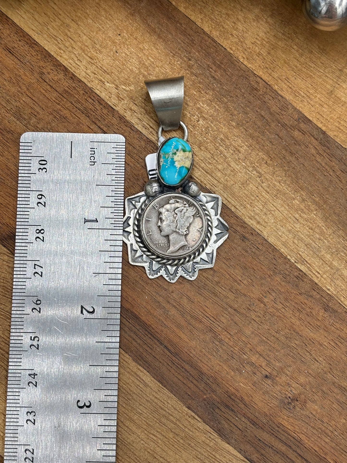 Sonoran Gold Liberty 1944 Dime Pendant by H Joe, Navajo
