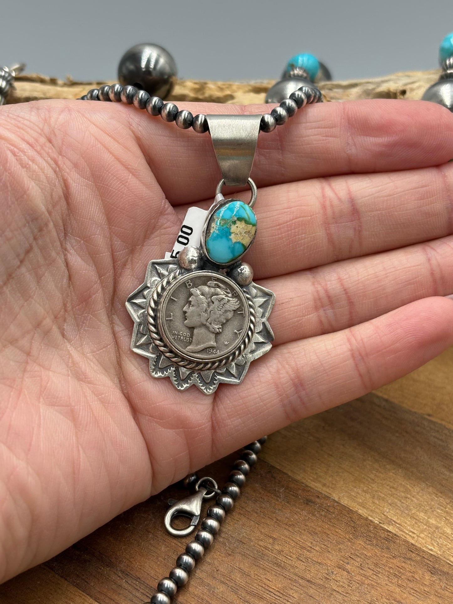 Sonoran Gold Liberty 1944 Dime Pendant by H Joe, Navajo