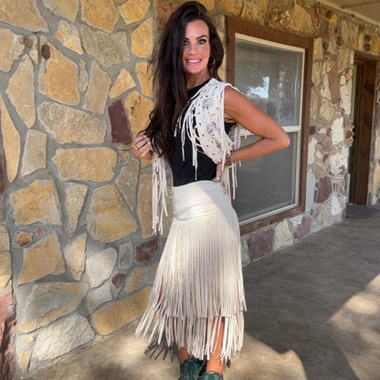 Ivory Trails Fringe Midi Skirt