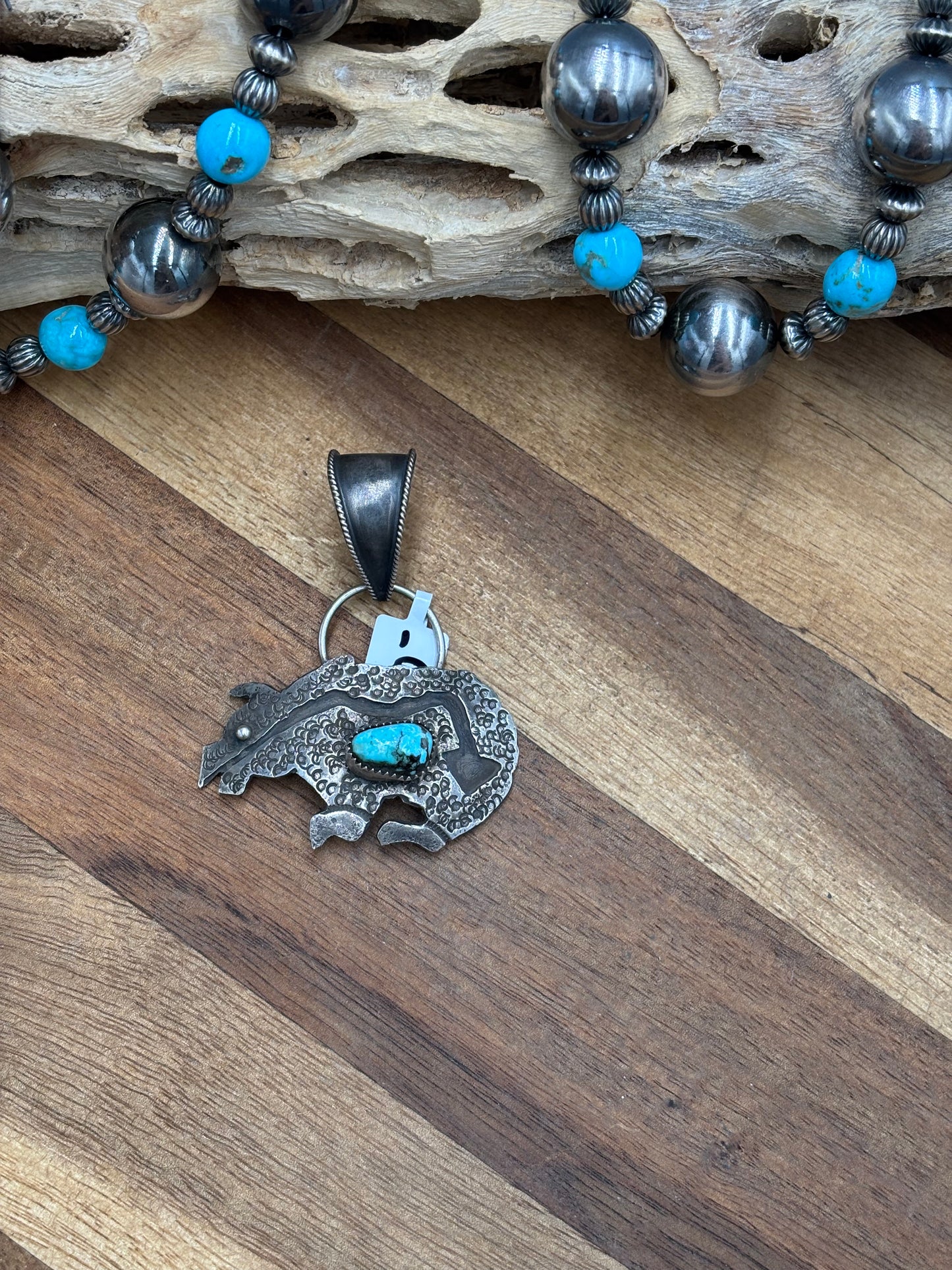 Turquoise Bear Pendant by Frank Valdez, Navajo
