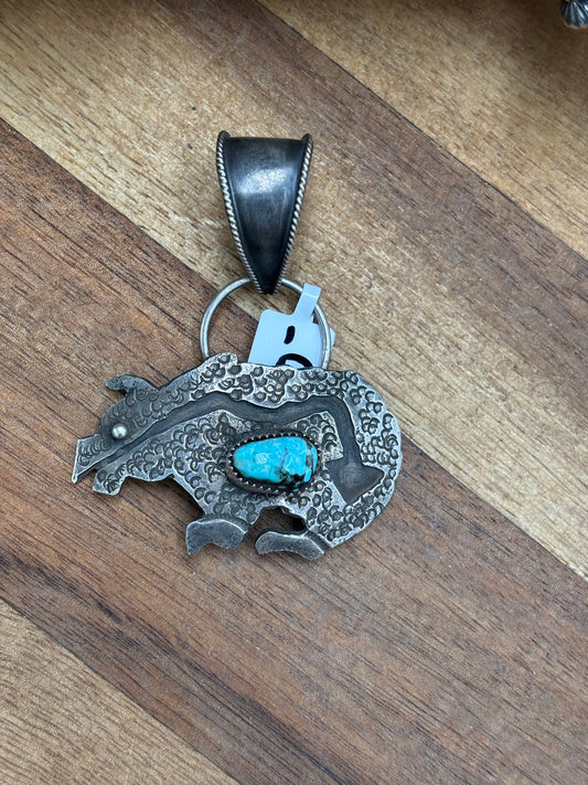 Turquoise Bear Pendant by Frank Valdez, Navajo