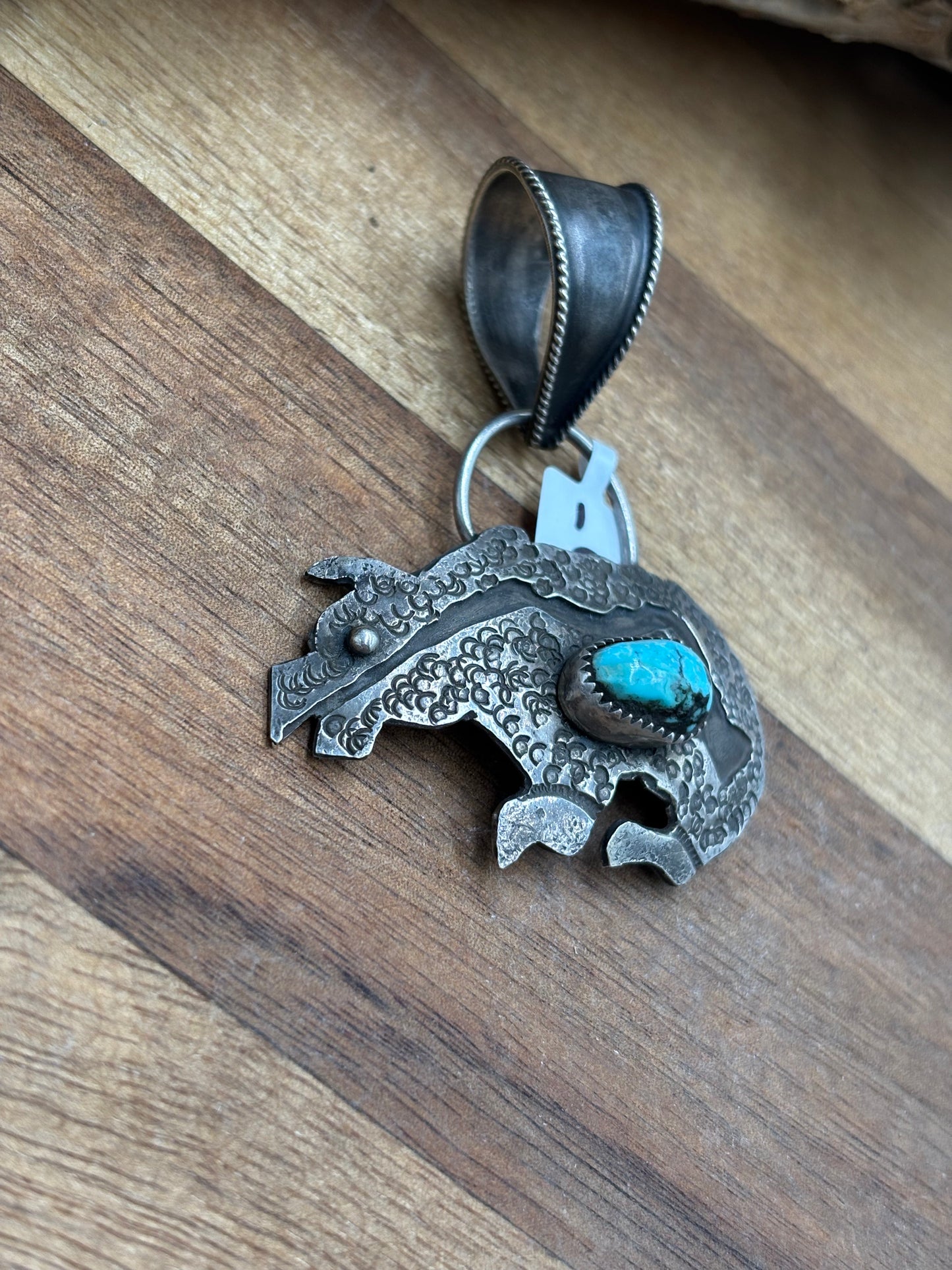 Turquoise Bear Pendant by Frank Valdez, Navajo