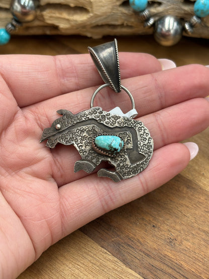 Turquoise Bear Pendant by Frank Valdez, Navajo