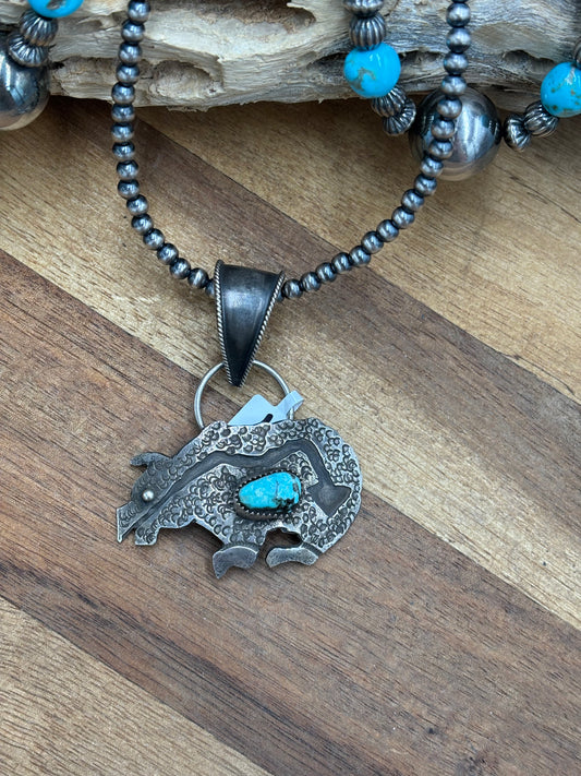 Turquoise Bear Pendant by Frank Valdez, Navajo