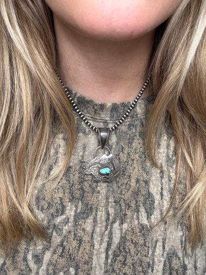 Turquoise Bear Pendant by Frank Valdez, Navajo