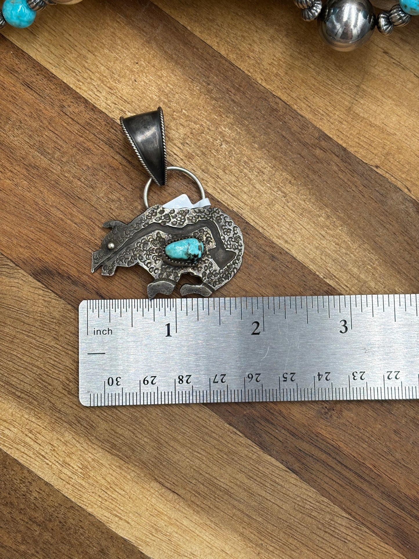 Turquoise Bear Pendant by Frank Valdez, Navajo