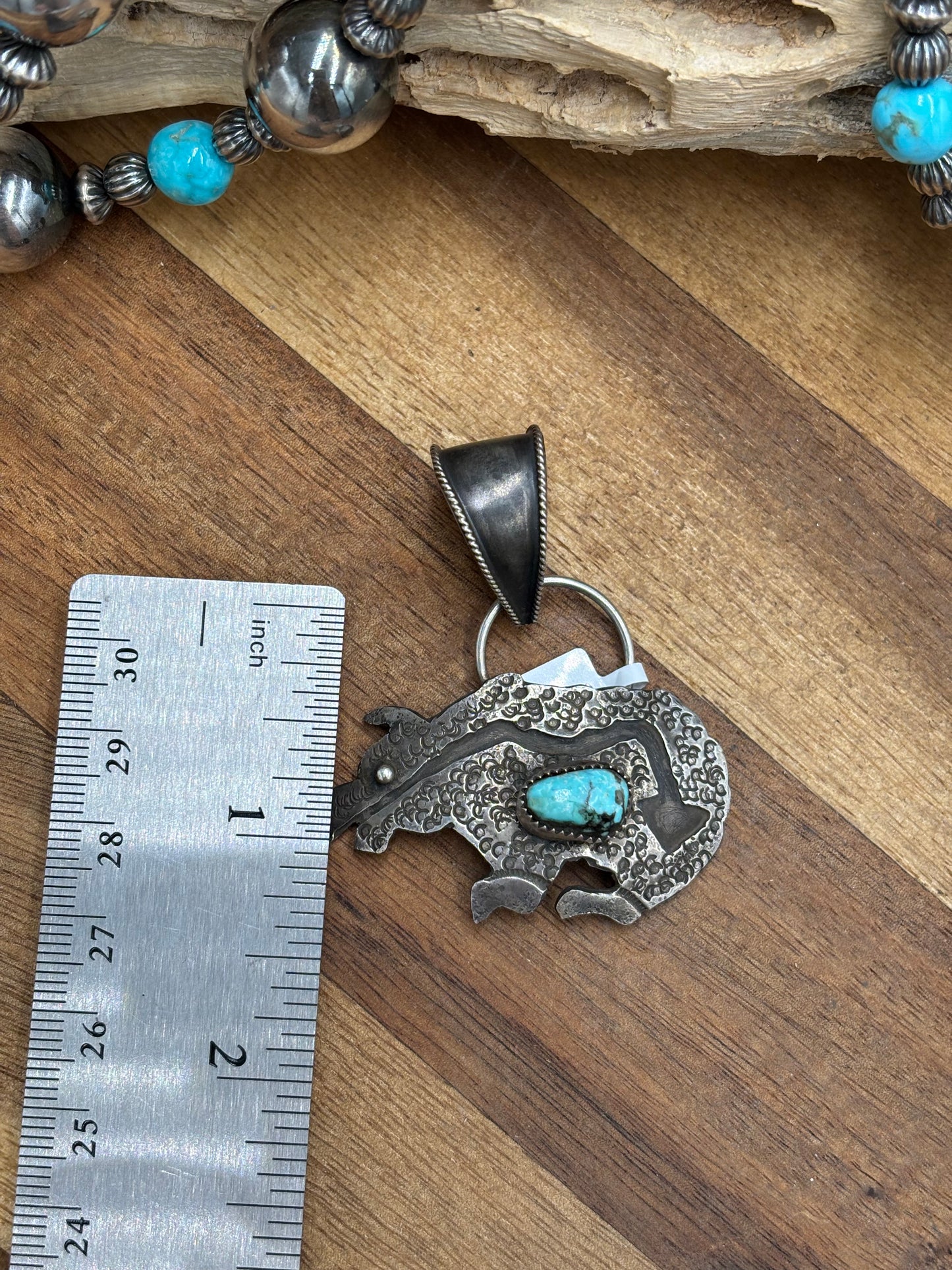 Turquoise Bear Pendant by Frank Valdez, Navajo